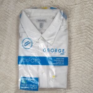 George Men's Extra Large 17- 17 1/2 White Dress Shirt Button Down